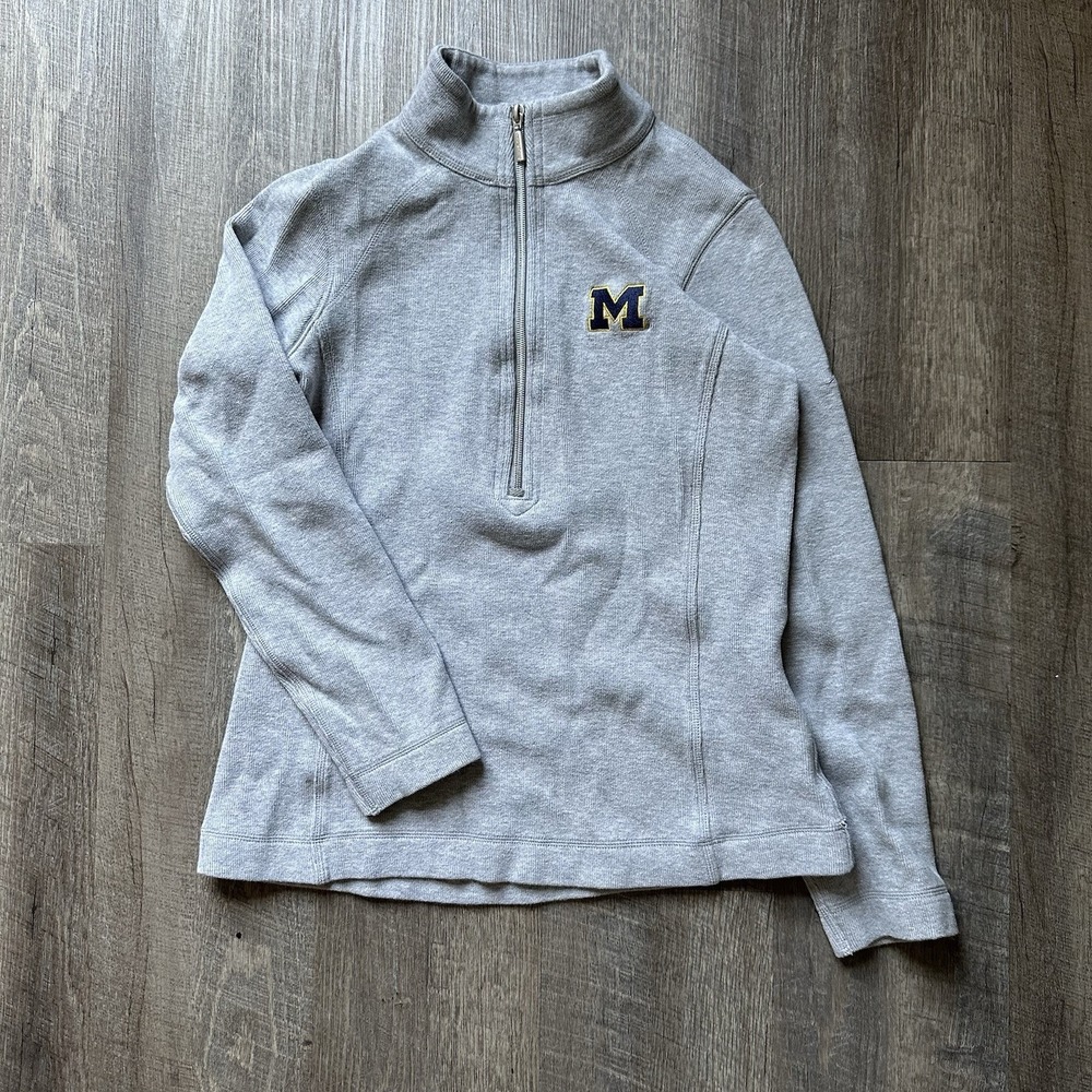 NEW Tommy Bahama Michigan Wolverines Sweatshirt Women's Gray Quarter Zip Medium